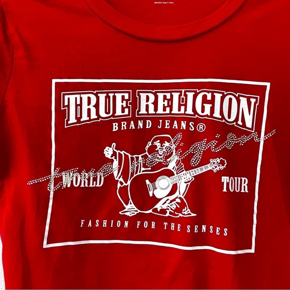 True Religion Embellished Red Fitted Short Sleeve T-Shirt Medium - Picture 4 of 7